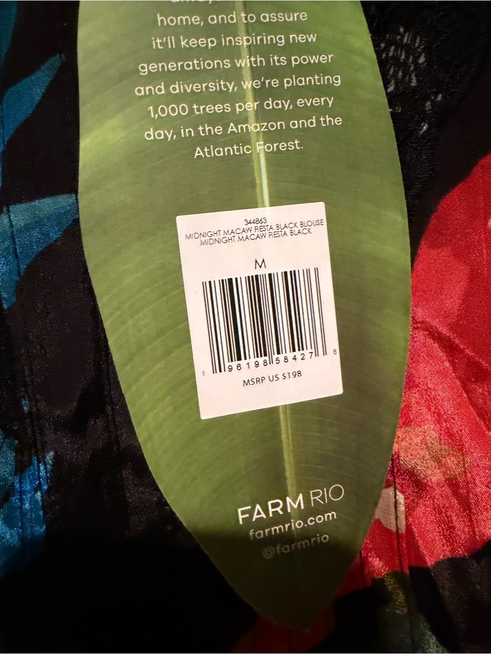 FARM Rio Midnight Macaw Fiesta Black Blouse with Lace Detail Tropical Top - Picture 8 of 10